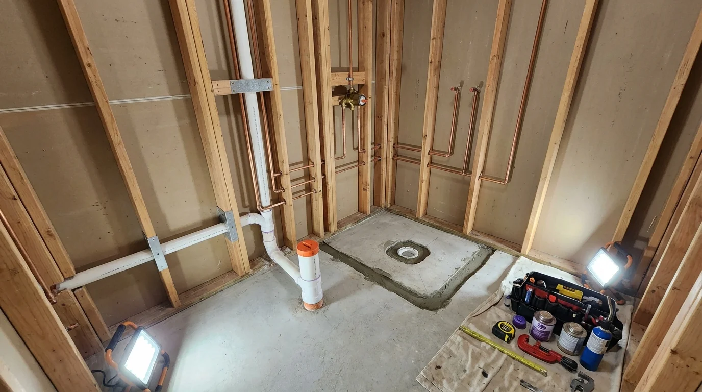 Bathroom rough-in plumbing during remodel by Johns Plumbing LLC in Bluefield