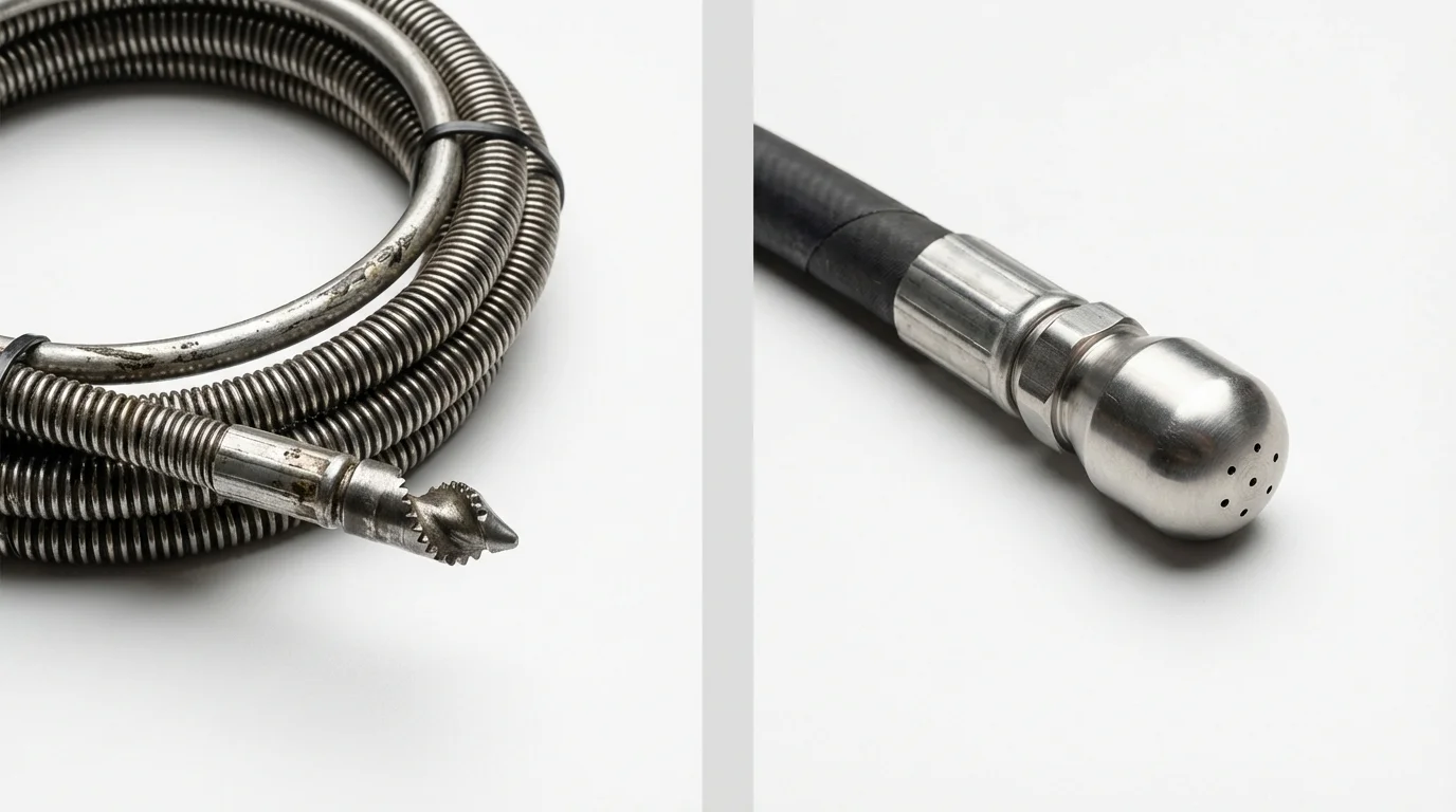 Drain snake cable and hydro jetting nozzle used for drain cleaning in Bluefield, VA