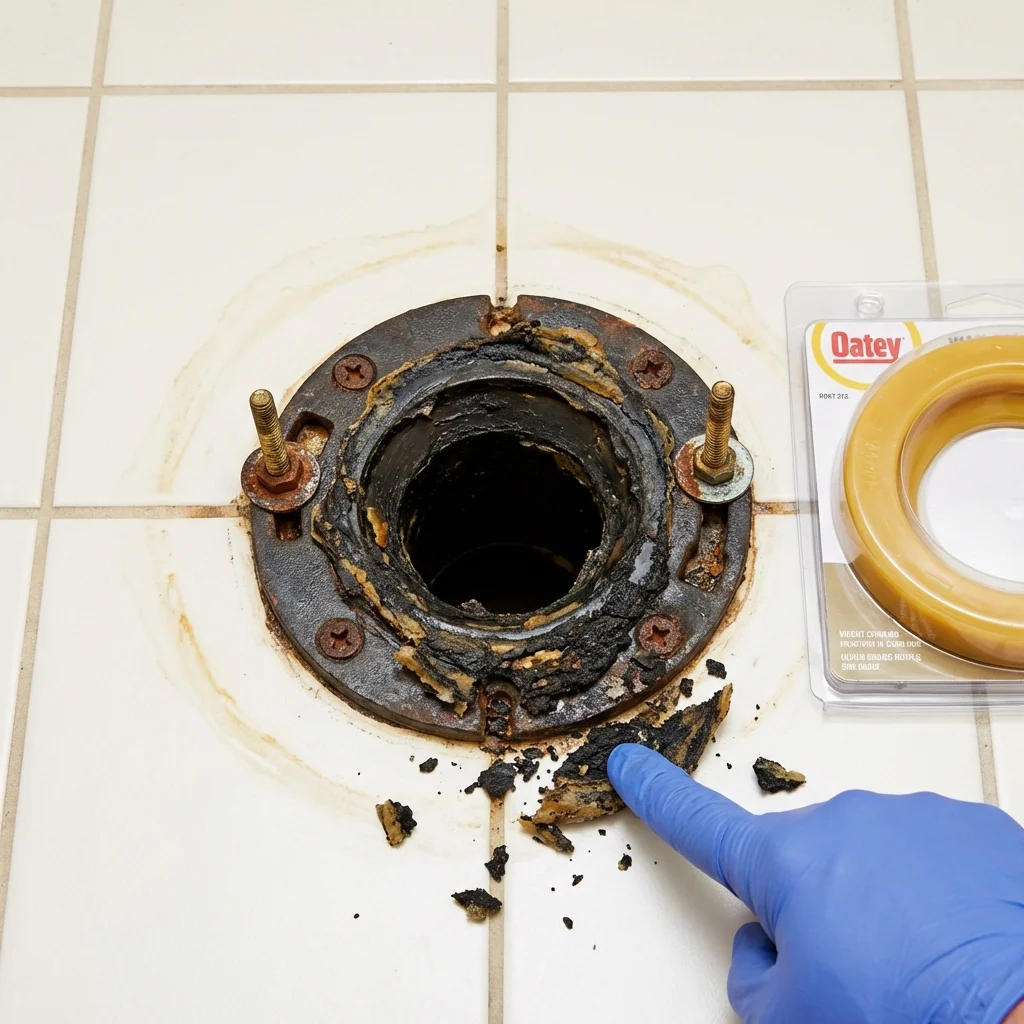 Failed wax ring showing water seepage at the base of a toilet in a Bluefield, VA home